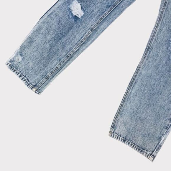 EASEL High Rise Floral Embroidered Distressed Straight Leg Drawstring Jeans Sz L - Picture 6 of 10